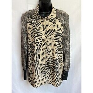 Vintage Eva Laurel New York Animal Print Button Down Blouse sz 12 Mob Wife Sexy